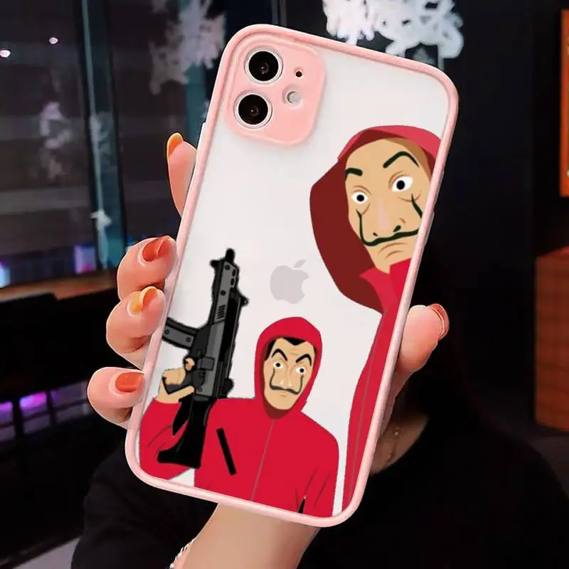 

Spain TV Paper Home Phone Cases Matte transparent For Pink iPhone 12 Mini 11 Pro XR XS Max 7 8 Plus X Back Cover