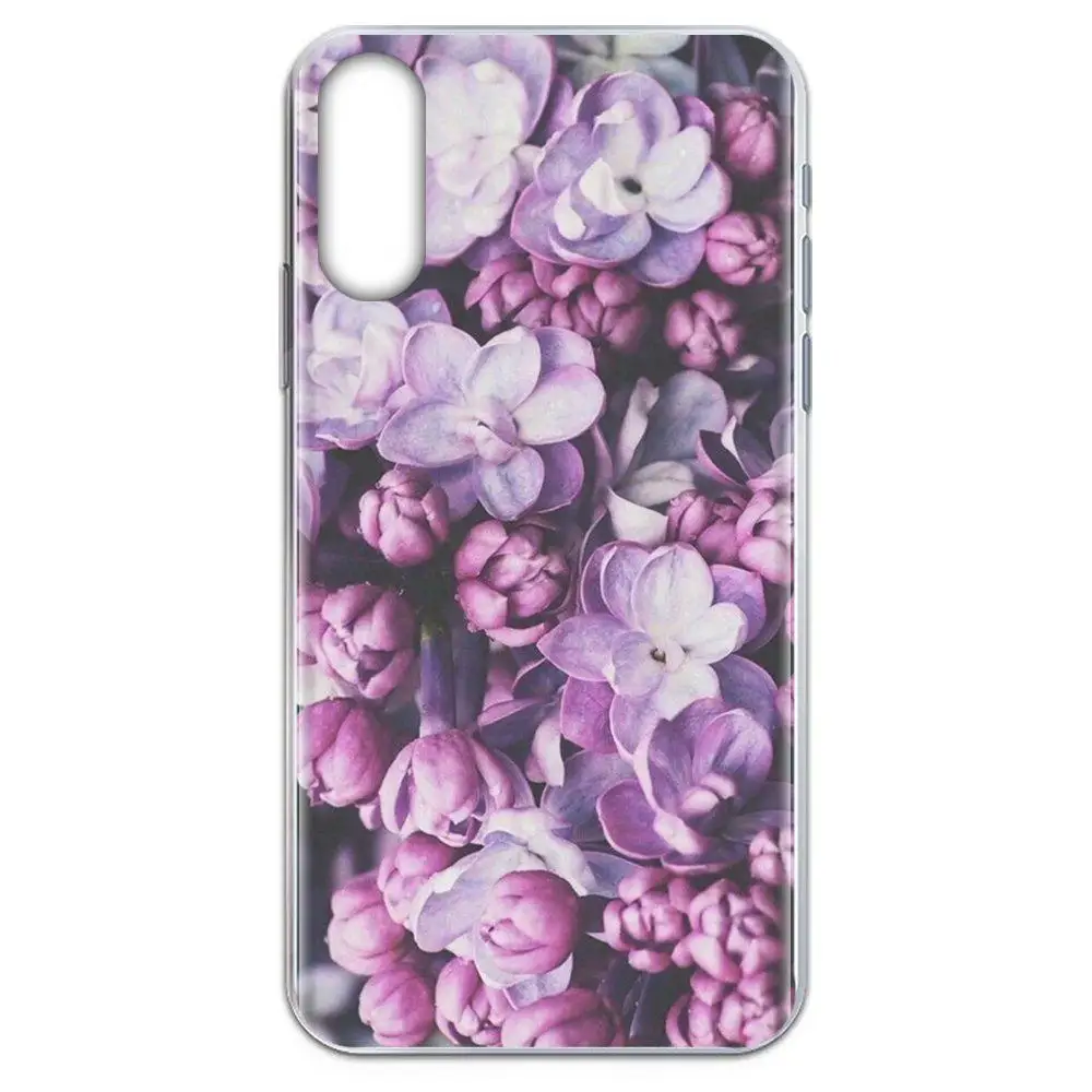 Фиолетово-сиреневое Красочные цветы термополиуретановый чехол с кожаным