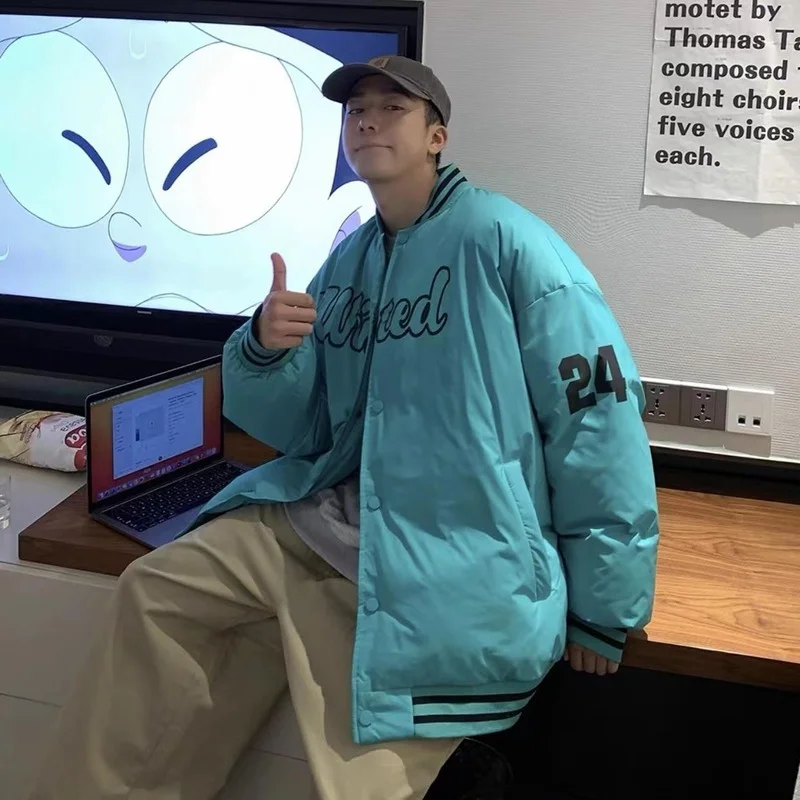 Winter American Quilted Baseball Uniform for Men and Women Loose Sports Wind Cotton Oversize American Cotton Jacket