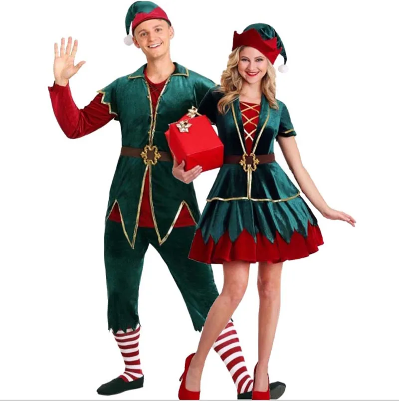Couples Christmas Elf Costume Women&ampMen Santa Claus Cosplay Xmas Santa`s Helper Outfit For Women Men Plus Size | Тематическая