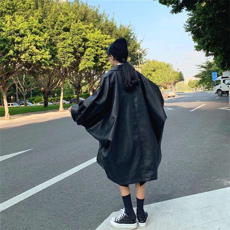 

Пальто женское из искусственной кожи, с рукавом летучая мышь, однобортное, свободного кроя, большого размера