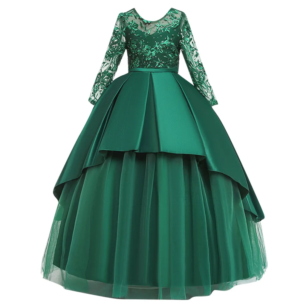 Детское кружевное платье принцессы с бантом для девочек на свадьбу