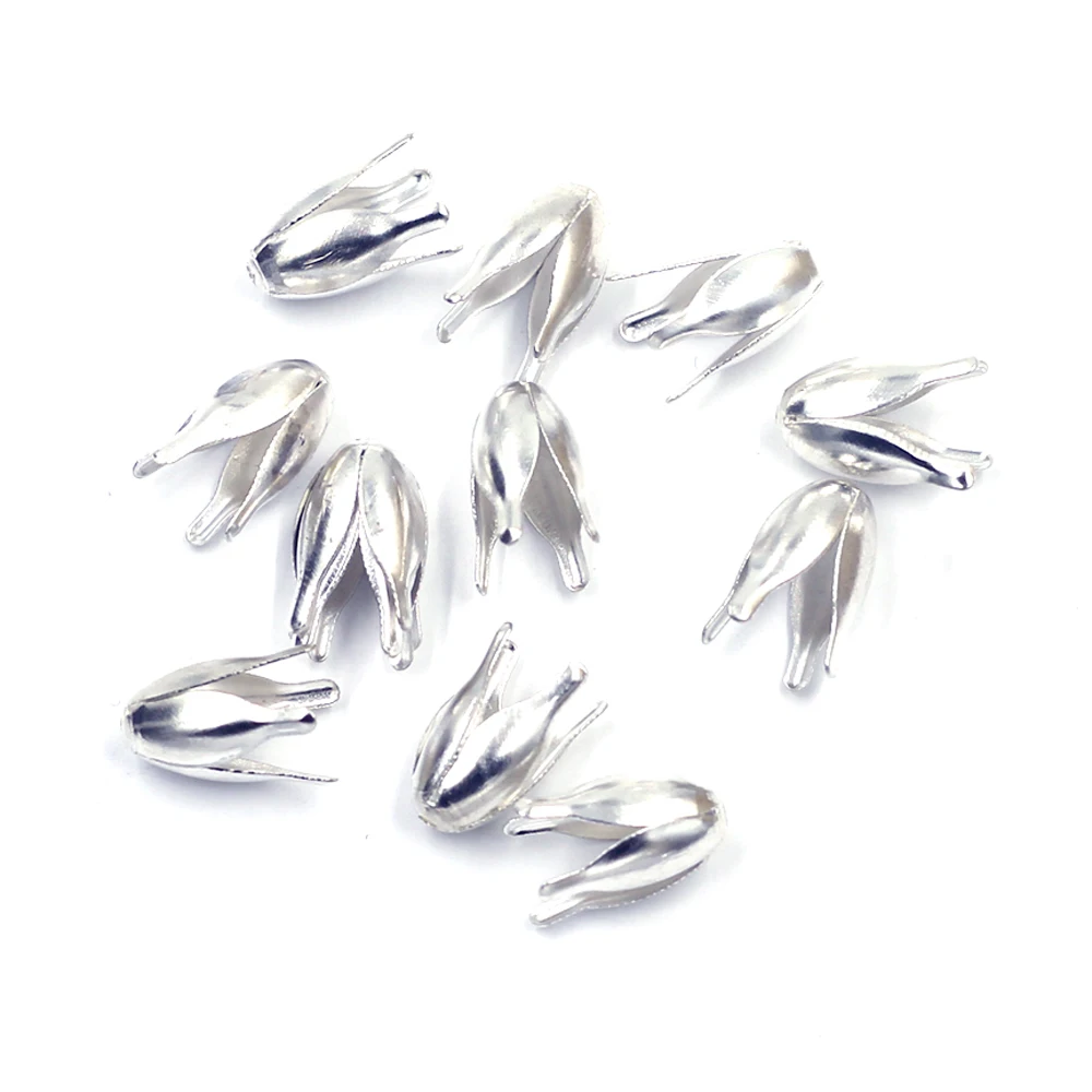 

50Pcs End Bead Caps Flowers Adjustable Alloy Silver Plated Jewelry DIY Making Findings 13x8mm