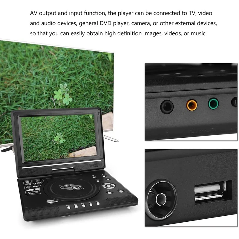 

9.8 Inch Portable Home Car DVD Player Rotatable VCD CD Game TV Player Radio Adapter Support FM Radio Receiving-US Plug