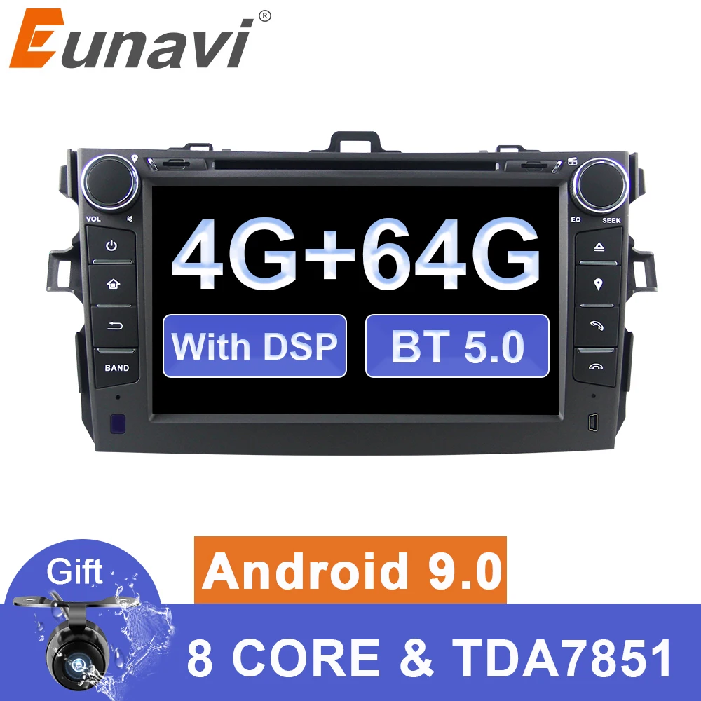 Eunavi 2 din автомобильный dvd Android 9 мультимедиа плеер для Защитные чехлы для сидений, сшитые специально для Toyota Corolla 2007 2008 2009 2010 2011 2din радио gps навигации 1024*600