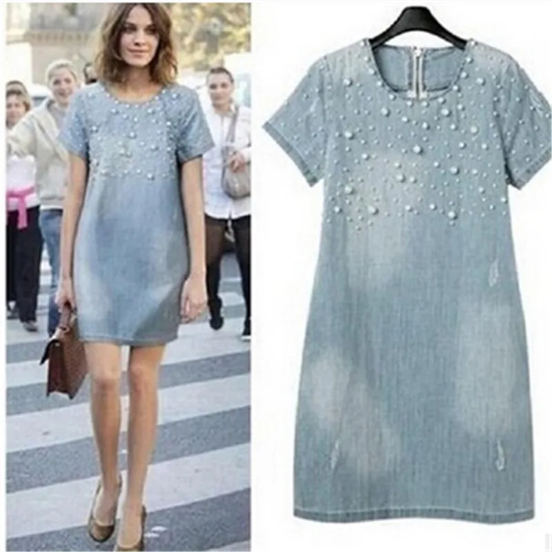 Женское джинсовое платье повседневное праздвечерние чное из денима с вышивкой