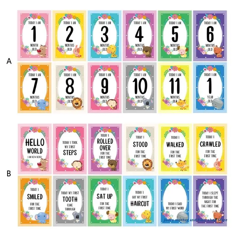 

67JC Newborn Baby Milestone Photo Sharing Cards Baby's 1st Year Memory Photo Props Baby Age Cards