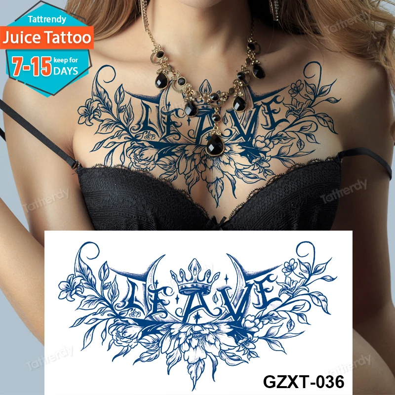 

sexy sternum temporary tattoos large body art painting juice tattoo natural ink long lasting 7-15 days flower wings tattoo adult