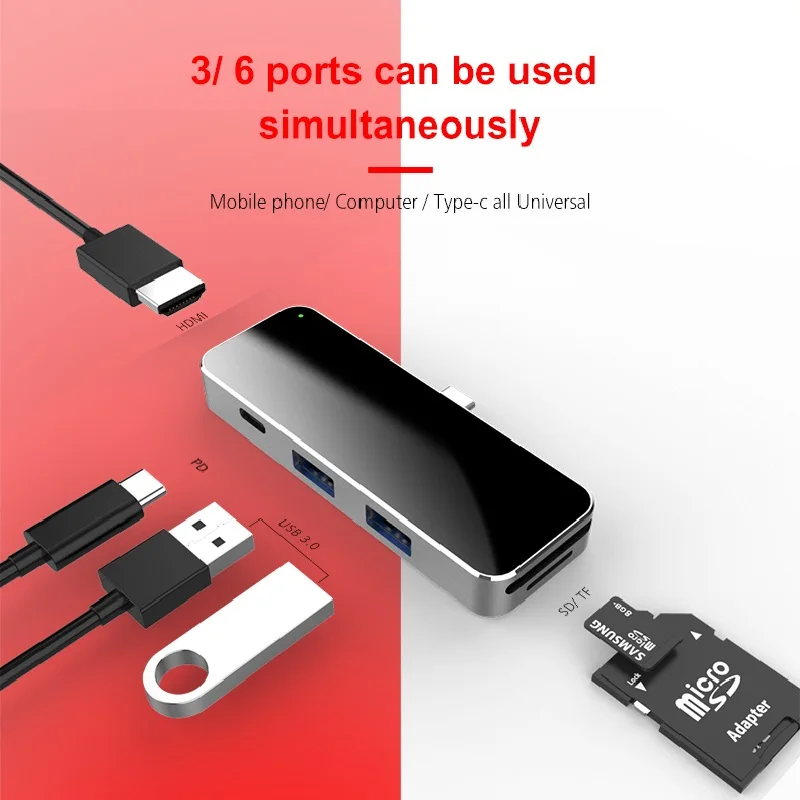 Usb концентратор типа C с беспроводным зарядным устройством мульти порт 6 в 1 USB 3 0 HDMI