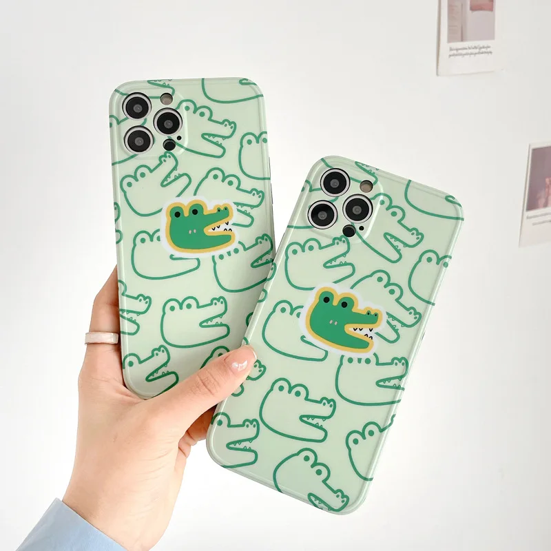 

Simple cartoon animal line crocodile kawaii phone case For iPhone 12 11 Pro Max Xs Max XR XS 7 8 Plus X Case Cute art Soft Cover