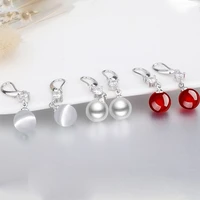 silver plated fashion short pearl opal pendant earrings anti allergy womens earrings banquet ball jewelry anniversary gift