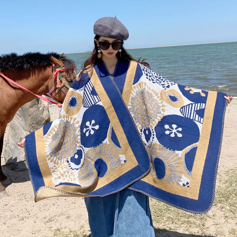 Женское зимнее пончо тибетские классические шали и палантины из пашмины