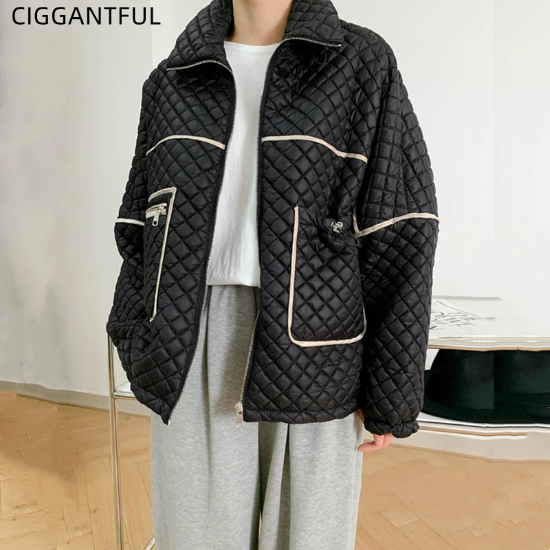 

2021 Autumn Winter Plaid Cotton Jacket Casual Loose Korean Style Women Padded Warm Coat Streetwear Long Sleeve Zipper Outwear