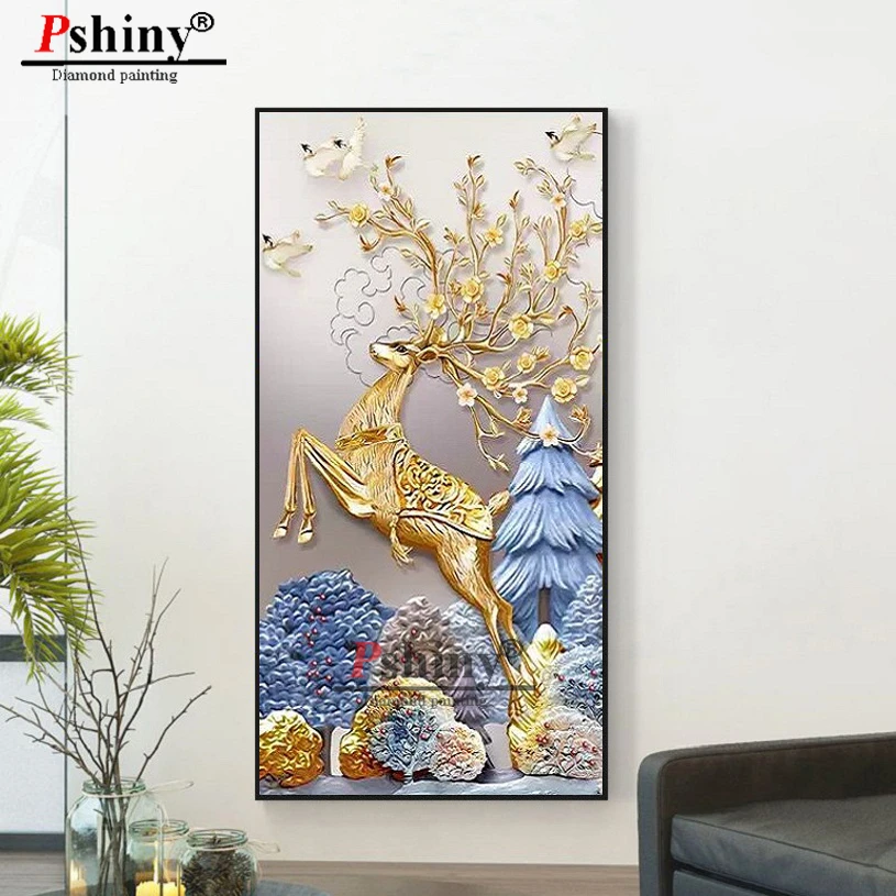 

Pshiny 5d DIY алмазная живопись Золотой олень вышивка крестиком комплект камни в форме ромба Стразы мозаичная картина, выполненная в технике алм...