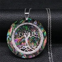 2021 couple tree of life crystal stainless%c2%a0steel necklace women silver color big necklaces chain jewelry gargantilla nxs04