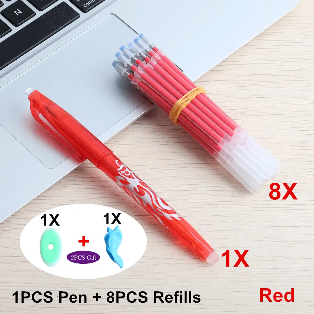 1Set Red 9 шт./компл. 0,5 мм стираемая ручка, гелевая ручка стержень сменный гелевый для школьных принадлежностей студент письменный стол/канцелярские ручки для детского подарка - Цвет: 1Set Red
