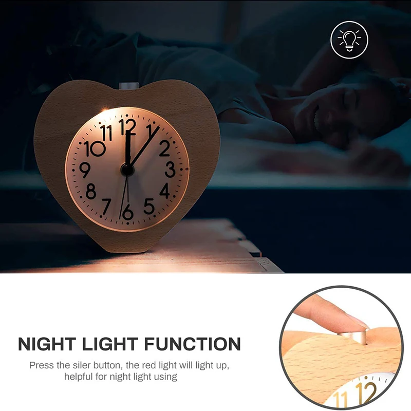 

Wood Alarm Clock Classic Retro Table Clock with Heart Design Silent Desktop Alarm Clock with Warm Night Light for Home