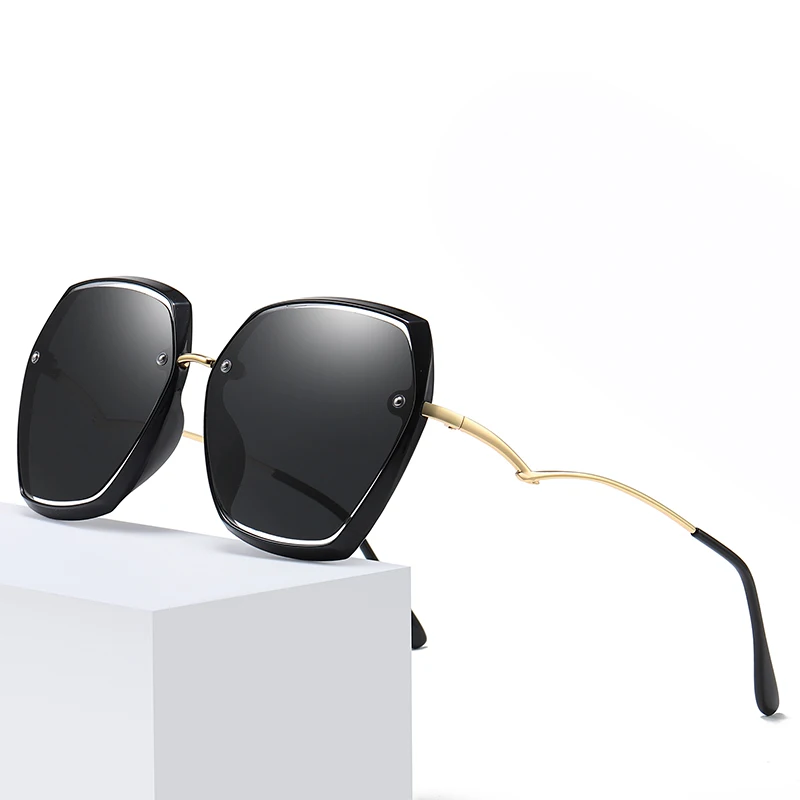 

Polarized Sunglasses for Women Eyewear Sun Glasses Polygonal Hollow Large Designed Metal Frame Outdoor Street Fashion Sunglasses