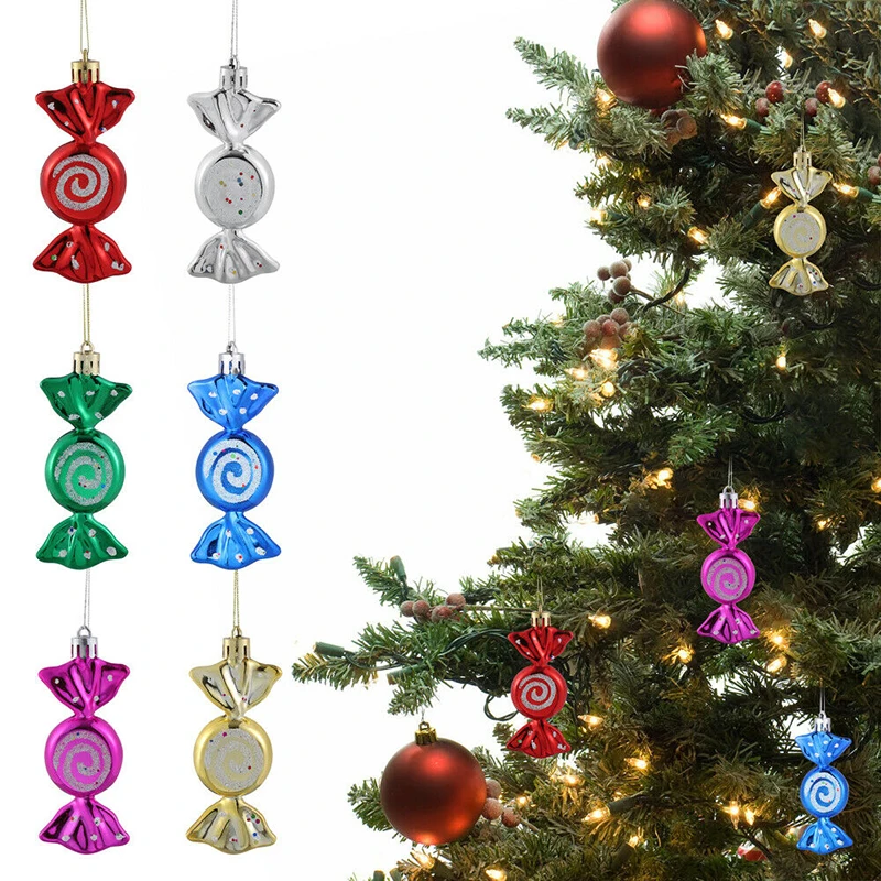 

6pcs Christmas Tree Candy Plastic Ornaments Pendant Decor Festival Christmas Party House Hanging Candy Ornaments Decoration