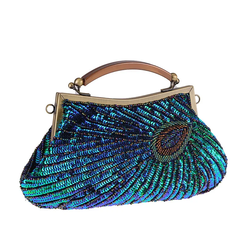 

Retro craft Beaded peacock feather pattern women evening bag Dinner Bag classic cheongsam perfect match bridal bag Bridesmaid