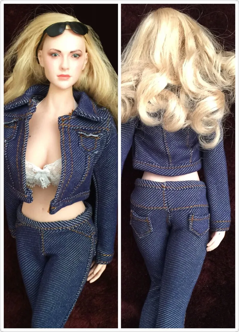 

1/6 female soldier clothes PH UD HOTSTUFF HT JO female soldier dark blue denim jacket skirt pants in stock