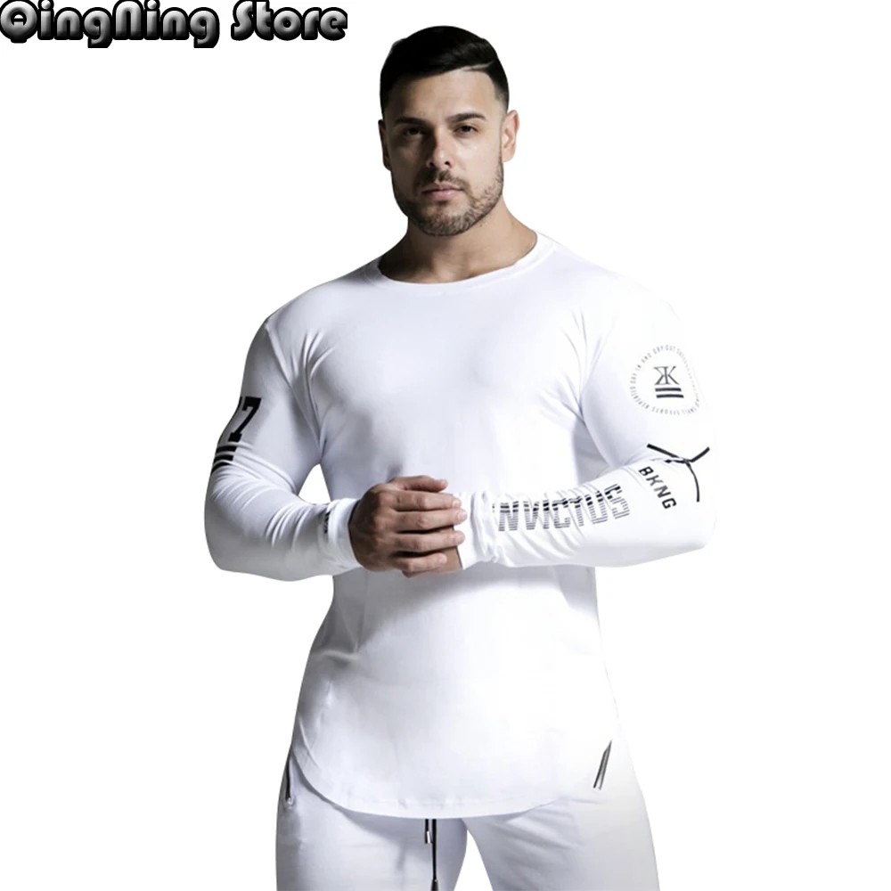 

Новая спортивная рубашка для мужчин, футболки для фитнеса и бега, спортивный топ с длинным рукавом, эластичная спортивная одежда, тренирово...