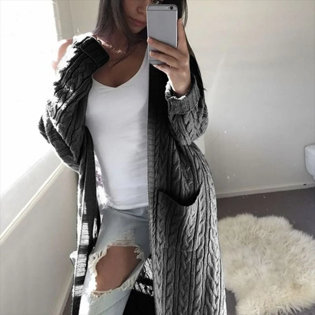 Fashion Cardigan Coat Women's Solid Jumper Pockets Sweater Women Warm Thick Knitted Female winter clothes 2019 |