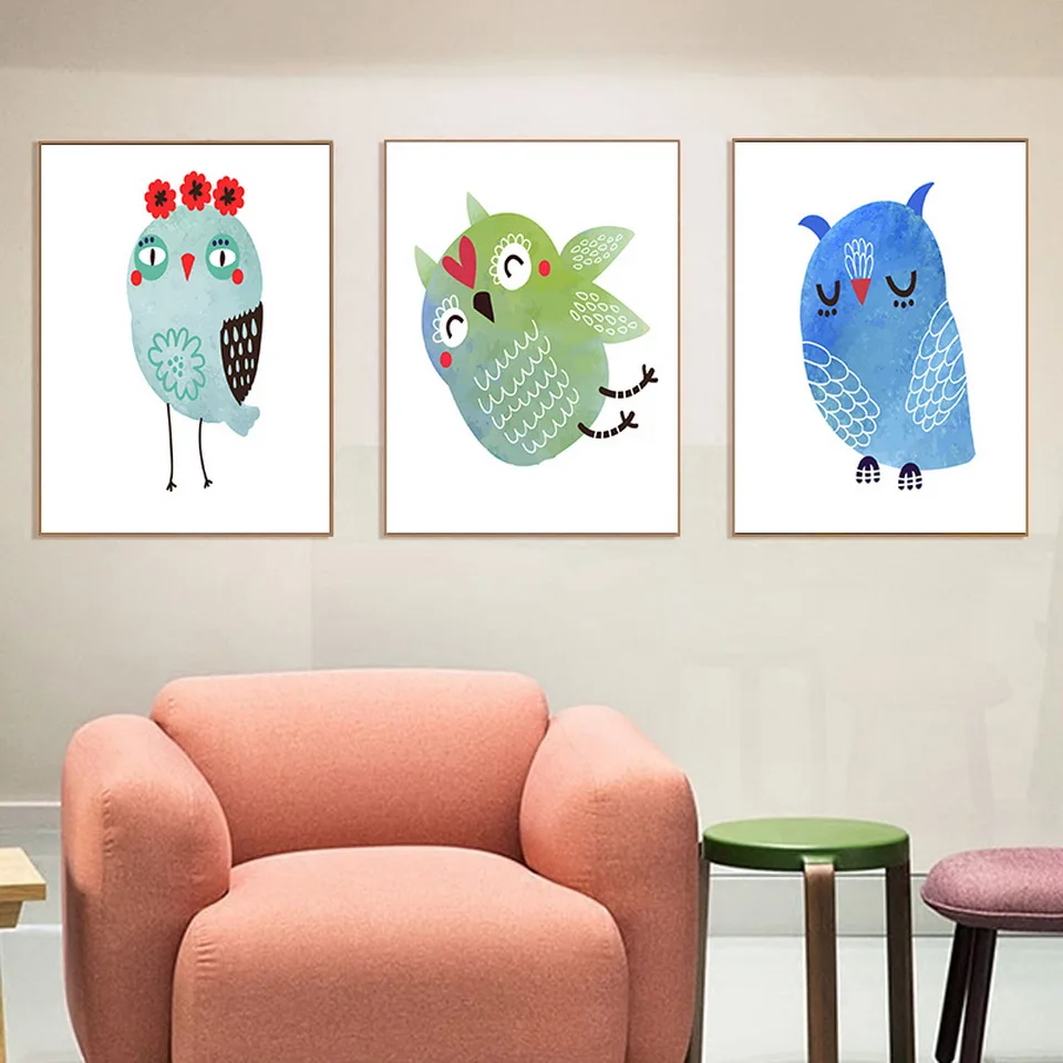 Высокое качество Мультфильм Сова холст картины минималистский настенный