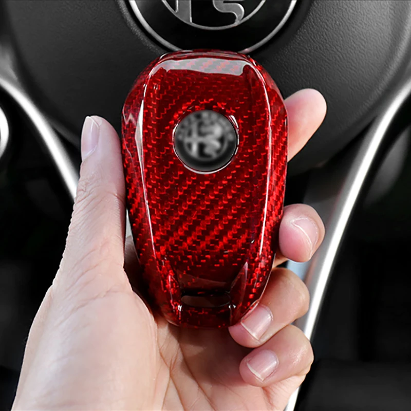 For Alfa Romeo Giulia Stelvio Car Key Case Carbon Fiber Key Case Key Protection Decorative Shell