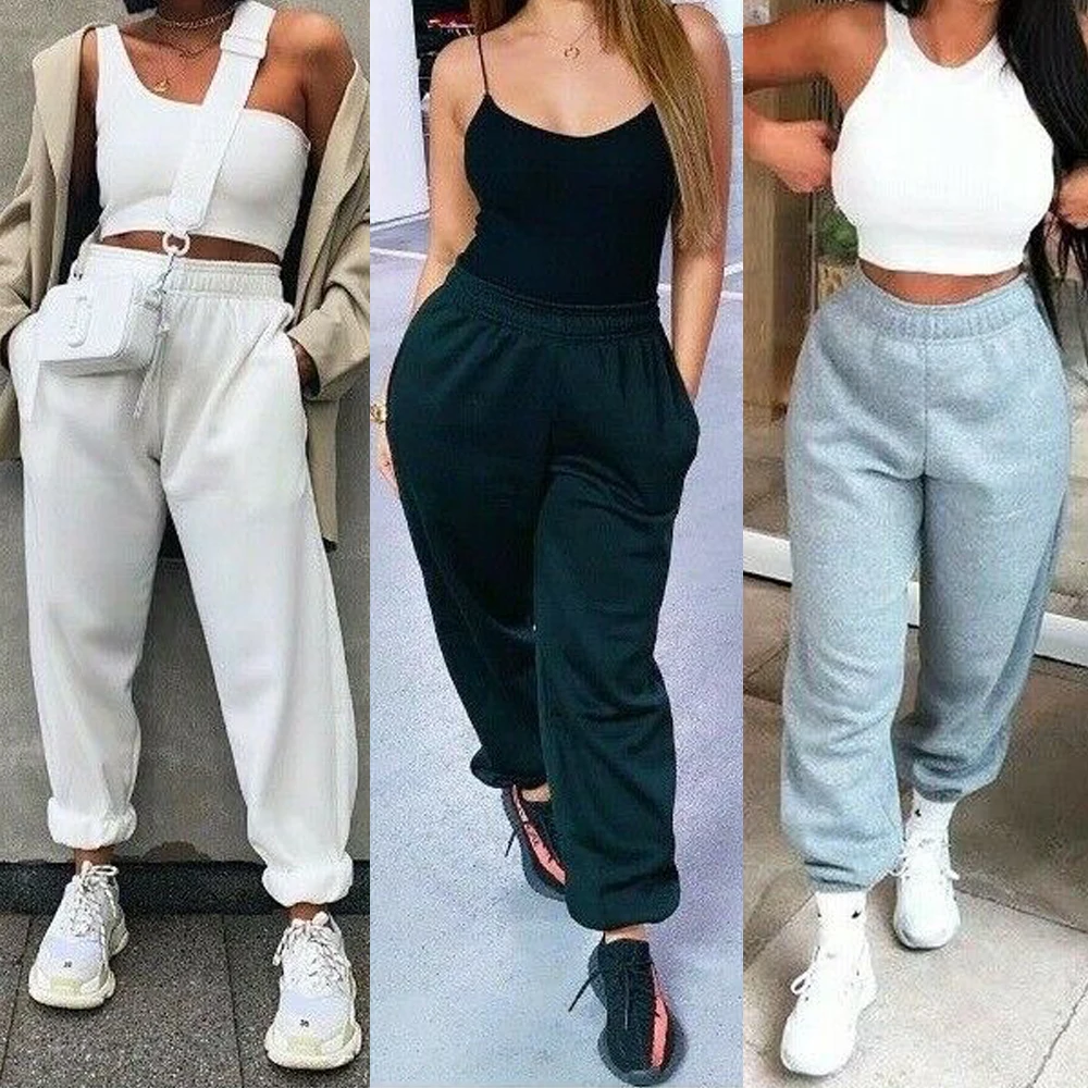 

Women Casual Sport Pants Solid Running Jogger Pants Female Solid Tracksuit Elastic Waist Ladies Sweatpants Baggy Trousers