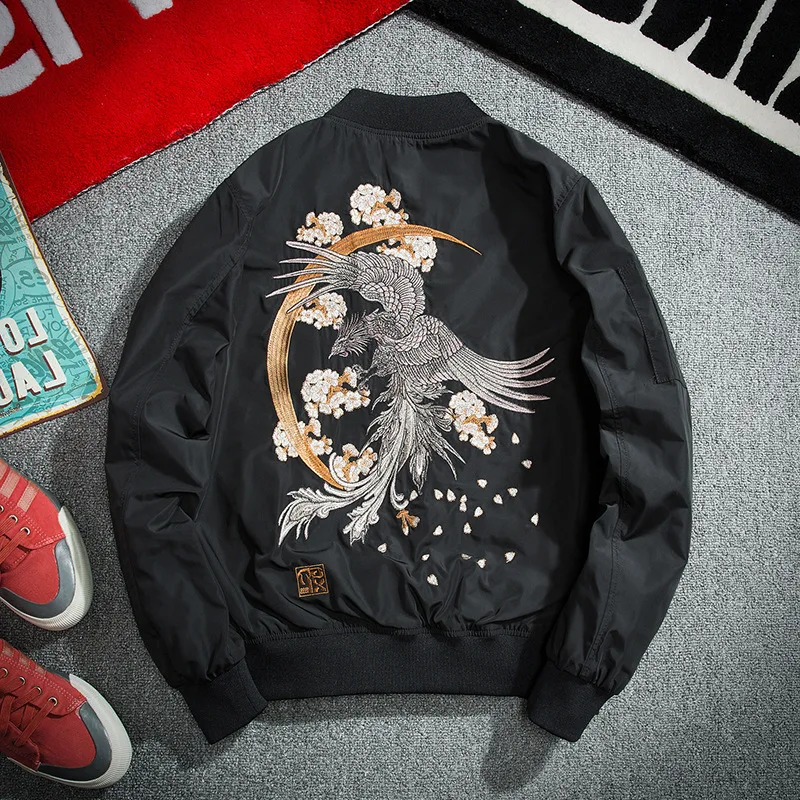 

Bomber Jacket Men Hip Hop Embroidery Phoenix Flight s Mens Autumn Winter Retro Baseball Harajuku Streetwear fashion