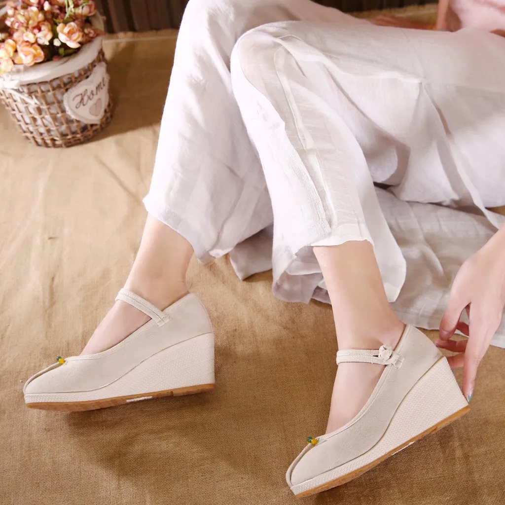 SAGACE/обувь с вышивкой Женская обувь в винтажном стиле изящная элегантная Тканевая