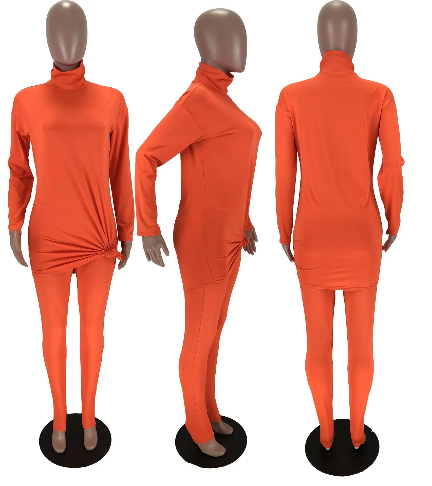 

Solid Color Print Long Sleeves Stand Collar & Trousers Autumn Women Suit European and American Sexy Style Two Piece Set