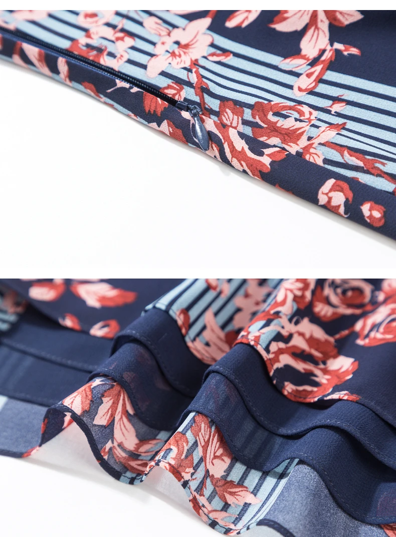 

Women Summer 2021 New Floral Chiffon Dress Midi Temperament Round Neck Waist Hip