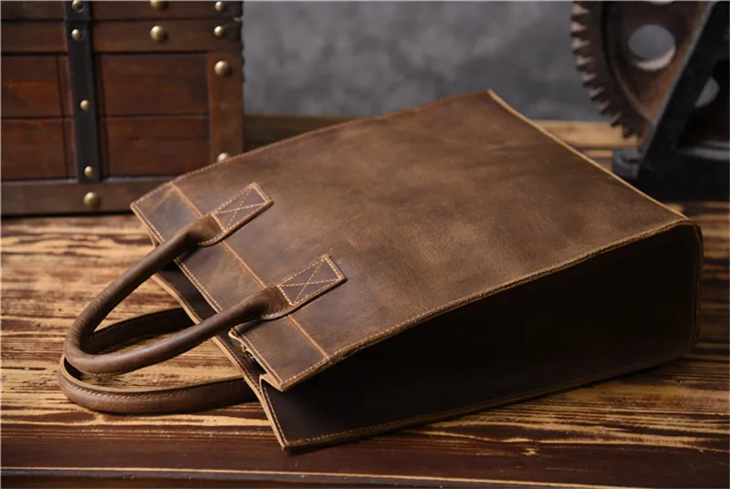 Retro casual business crazy horse leather men and women portable briefcases fashion luxury laptop lawyer shoulder diagonal bag