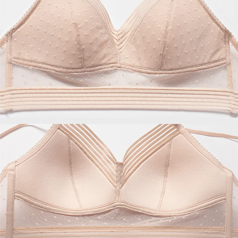 

Sexy Backless Strapless Bra Push Up Plus Size Bras For Women Thin Lace Bralette Dots Mesh Lingerie Brassiere Low Back Underwear
