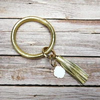 zwpon pu leather tassel wristlet keychain monogram enamel big o circle key chain key ring wrist strap wholesale
