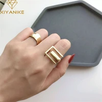 xiyanike silver color geometry ins simple ring female fashion design rectangular hollow flat open ring jewelry