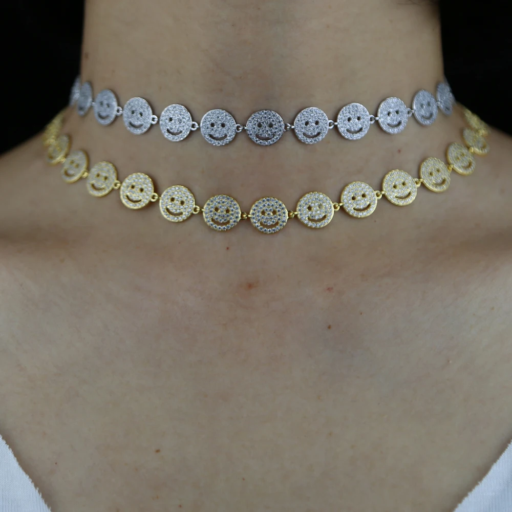 2021 New Arrived Fashion Smile Face Charm Women Girl Jewelry Micro Pave 5A Cubic Zirconia CZ Dainty Choker Necklace | Украшения и
