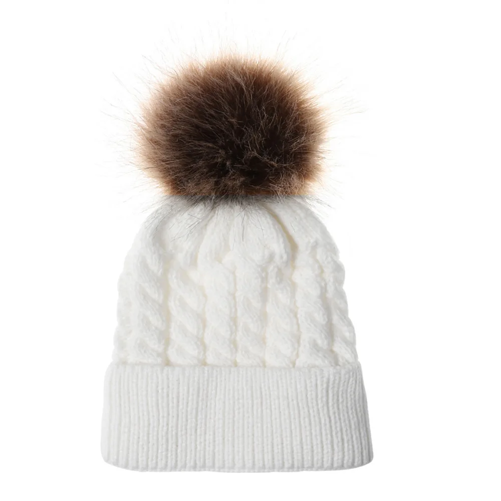 

Warm Keep Hemp Flowers Wool Pompon Beanie Baby Knitting Hair Earmuffs Children Pompom Hat