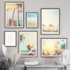 Пляжная доска для серфинга с изображением кокосового дерева, воздушный шар, настенная живопись на холсте, скандинавские постеры и принты, настенные картинки для декора гостиной