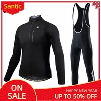 santic men cycling sets winter fleece thermal windproof reflective bicycle clothing mtb jackets bib long pants