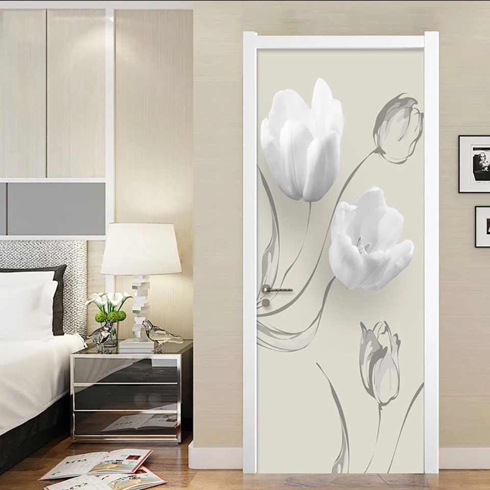 

Adhesive Decal Home Decor DIY Abstract Flower Line Door Sticker Self Paper for Living Room PVC Waterproof 3D Print Sticker Art