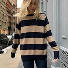 Женский винтажный свитер в полоску, Осенний хлопковый пуловер в стиле ретро, милый вязаный свитер для девушек, 2021