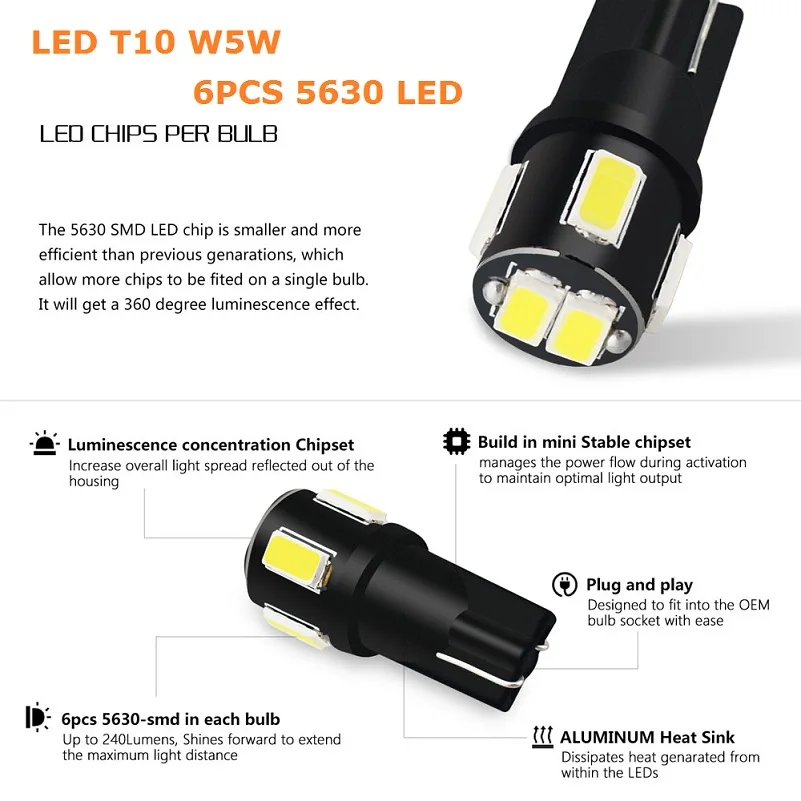 10x W5W LED T10 Светодиодные внутренние автомобильные фары для JEEP Grand Cherokee Dodge JCUV