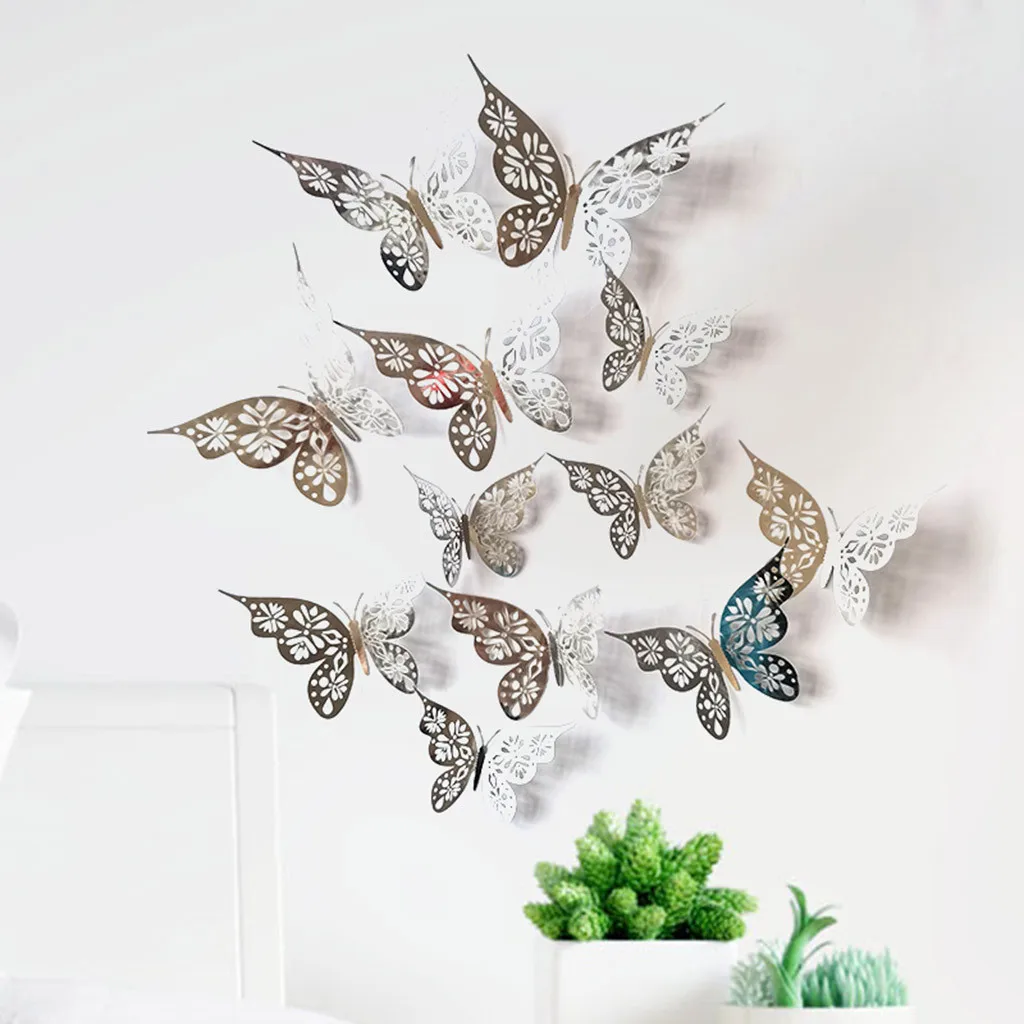 12 шт. 3D наклейки на стену полые розовые Золотые/серебряные бабочки настенные DIY