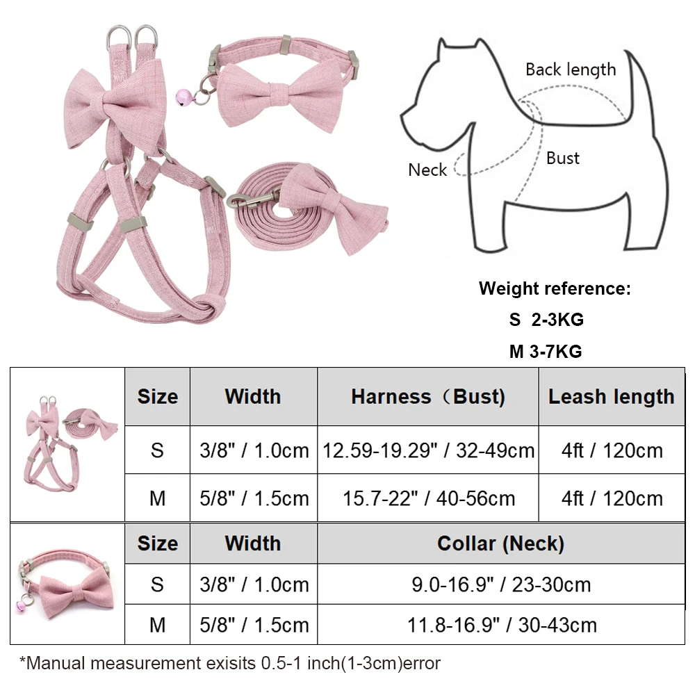 

Dog Harness Leash Collar Set Adjustable Soft Cute Bow Double Layer Dog Harness for Small Medium Pet Collar Leash Outdoor Walking