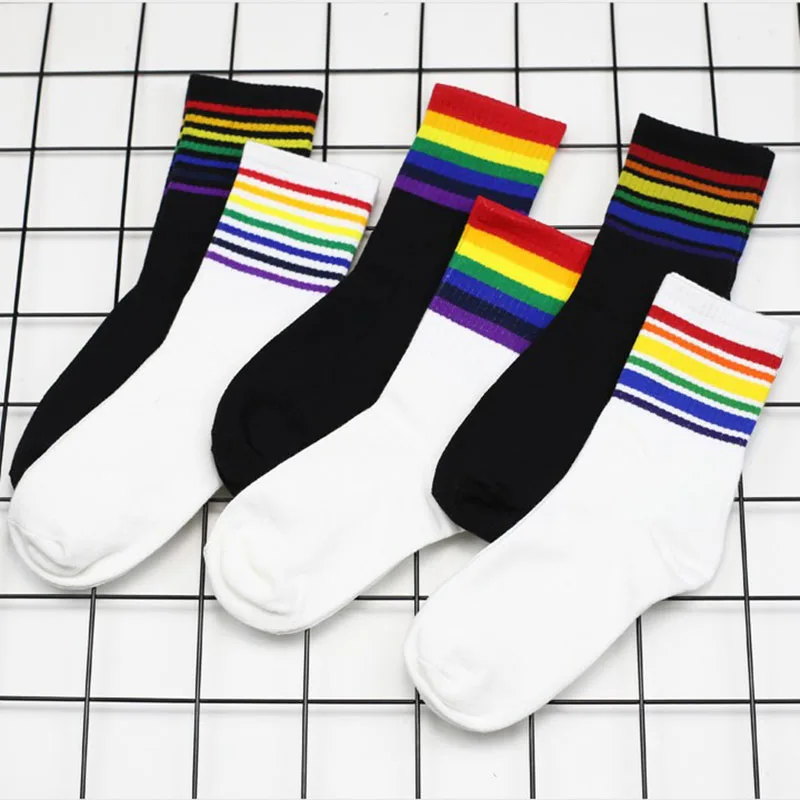 Мужские и женские носки Осень зима 2019 унисекс хлопковые радужные полосатые
