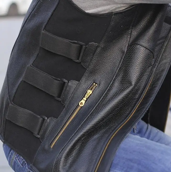 Жилет мужской из натуральной кожи Байкерский мотоциклетный жилет с открытым