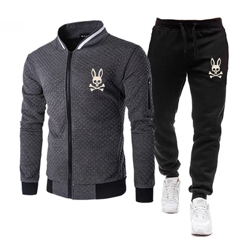 

psycho bunny men's casual sports hooded sweater + pants 2-piece set spring and autumn jogging jacket zipper cardigan sports suit